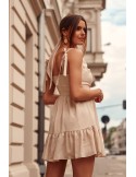 Lovely dress with an envelope neckline, beige PR3196 - Online store - Boutique